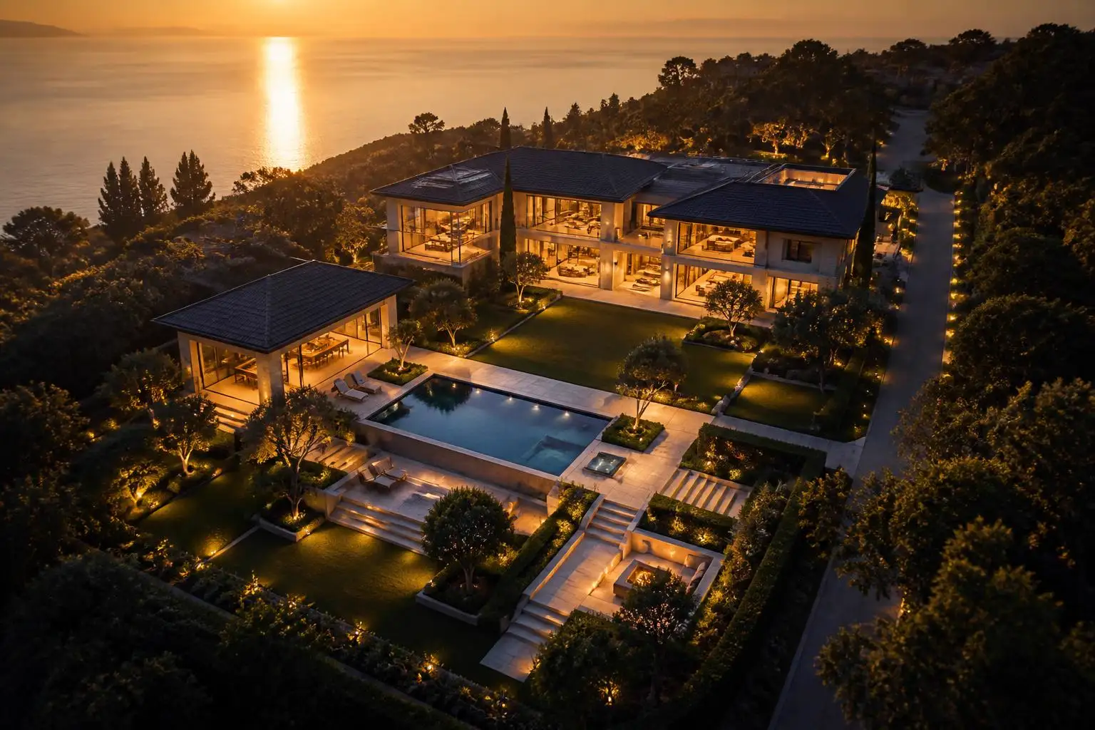 Luxury property at dusk