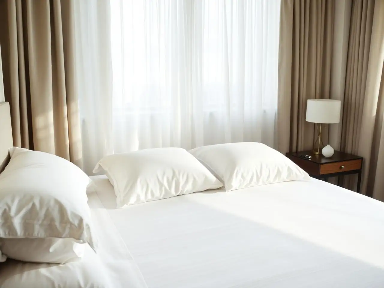 Freshly made bed with crisp white linen