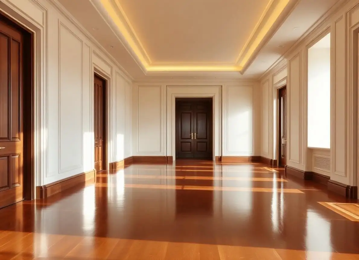 Polished timber floors in a bright hallway