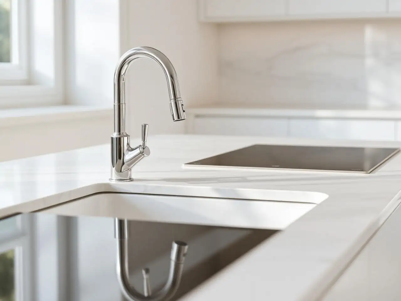Spotless marble kitchen benchtop after cleaning